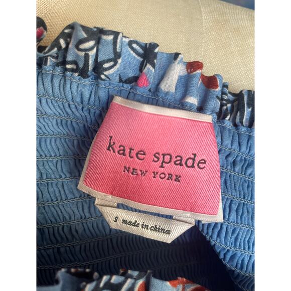 Kate Spade Garden Posy Smocked Midi Dress Cat Cactus Floral Print Size Small - Picture 8 of 8